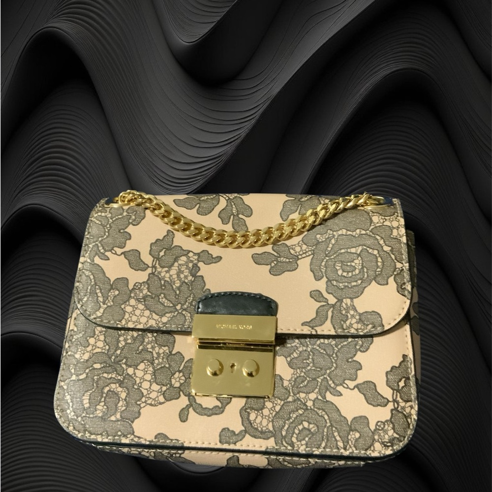 NWOT Michael Kors Gold and Cream Floral Lace Crossbody Bag